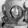 Portrait of man in diving helmet / Vintage