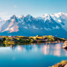 Colorful summer panorama of the Lac Blanc lake with Mont Blanc / Natur