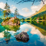 Picturesque summer scene of Hintersee lake. Colorful morning v / Natur