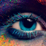 Crop of female eye with colorful make up. Beautiful fashion mo / Kunst